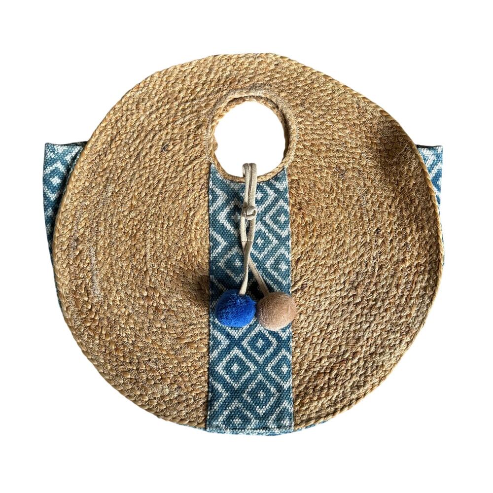Hula Moon Straw Circle Bag Large Purse Pom Pom Summer Resort‎ Beach Pool